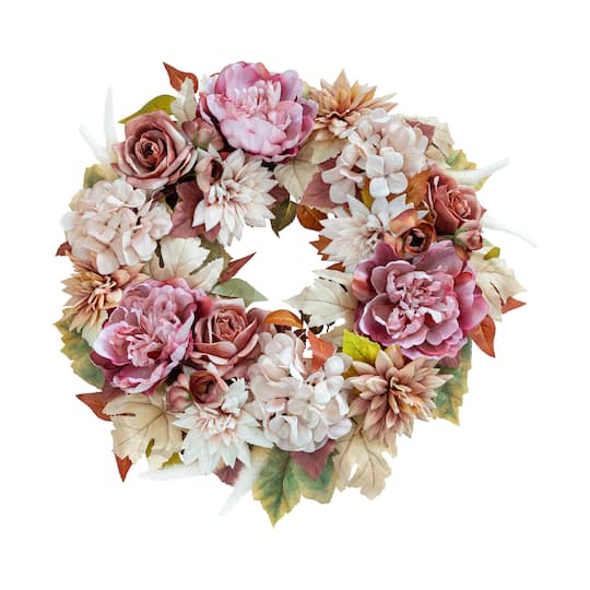 24" Cream Dahlia & Pink Peony Real Touch Wreath by Ashland®
